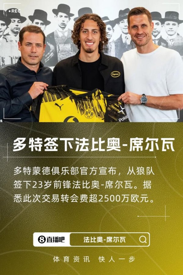 转会费超2500万欧！官方：多特签下狼队前场球员法比奥-席尔
