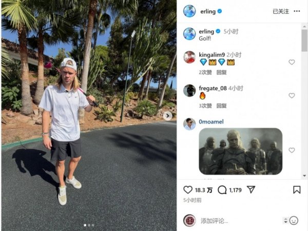 休憩  时光！哈兰德社媒晒打高尔夫球  球照片