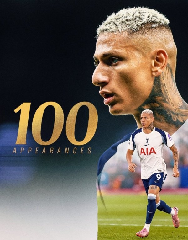 理查利森迎热刺生涯百场里程碑，此前贡献23球11助功