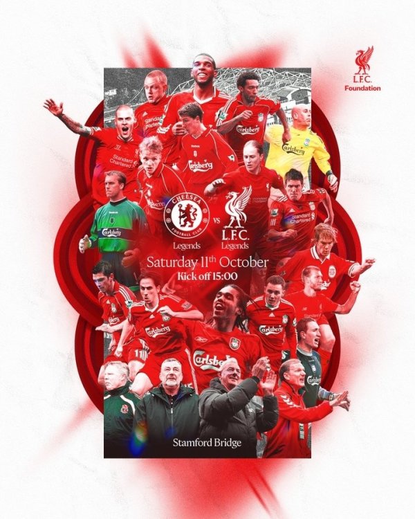 利物浦官推晒海报：今晚利物浦传奇队客战切尔西传奇队！